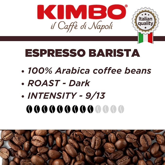 Kimbo Espresso Barista 100% Arabica | Whole Bean Coffee | Medium Roast | 9/13 Intensity | Naturally Sweet Flavor, With Cytrus and Honey Notes | 2.2 Lbs Bag