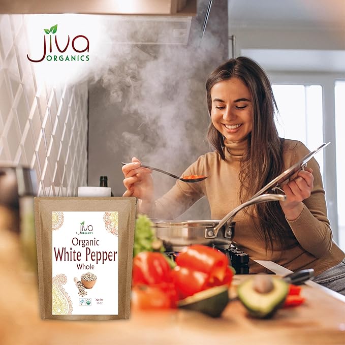 Organic White Peppercorns Whole 14Oz Bulk Bag - Non-GMO, Pure Whole Peppercorns for Grinder Refill by Jiva Organics