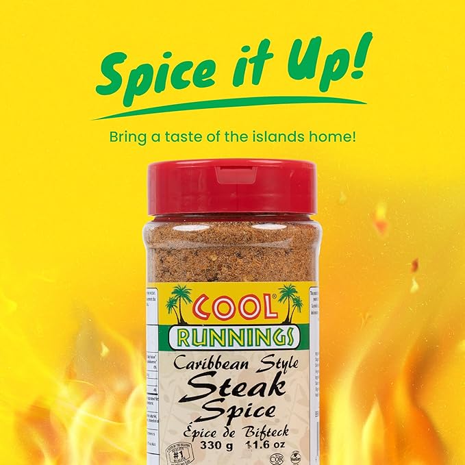 Cool Runnings Caribbean Style Steak Spice Seasoning 330g - Bold and Peppery Blend for Grilling, Roasting, and Pan-Frying Steaks and Meats