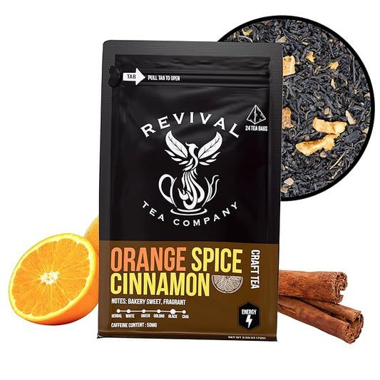 Revival Tea Company Orange Spice Cinnamon Tea - Black Tea Blend with Orange Peel and Cinnamon - Loose Leaf 6 Ounces