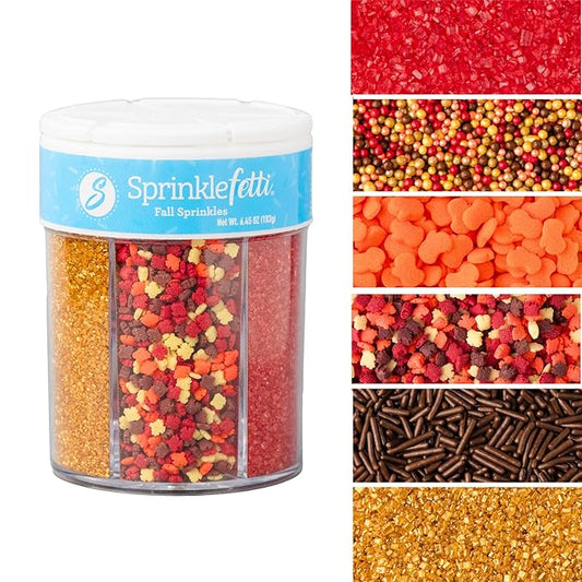Sweets Indeed Sprinklefetti Fall 6-Cell Sprinkle Jar ??6 Assorted Fall Sprinkles (Pumpkins, Leaves, Sugar Crystals, Nonpareils, Jimmies) | Cupcake & Cake Decorations | 6.45 oz