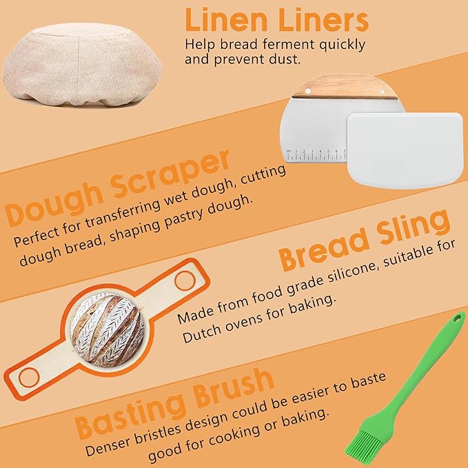 Banneton Bread Proofing Basket Set, 9 Inch Round & 10 Inch Oval Sourdough Bread Baking Supplies - Complete Bread Proofing Basket Kit for Home and Commercial Use, With Gift Box