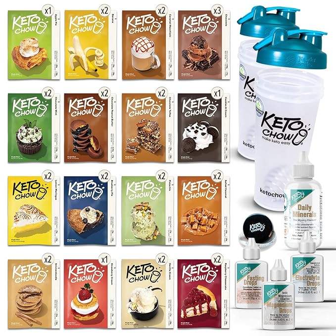 Keto Chow Elite Kit | Keto Meal Replacement Shake Powder | Nutritionally Complete | Low Carb Shakes | Delicious Easy Meal Substitute | Protein Rich Keto Food You Choose The Fat | Single Meal Samples