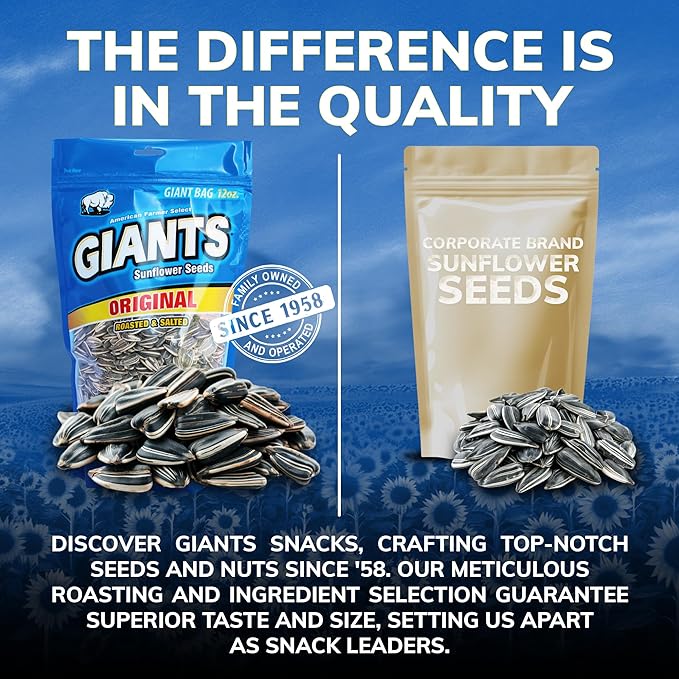GIANTS Original Sunflower Seeds - Sunflower Seeds to Eat, Sunflower Seeds Bulk, Lightly Salted for Eating, Shelled, 8g Protein Per Serving - 12 oz Bag