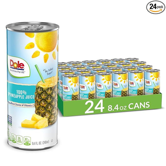 Dole 100% Pineapple Juice, 100% Fruit Juice with Added Vitamin C, 8.4 Fl Oz Cans, 24 Total Cans