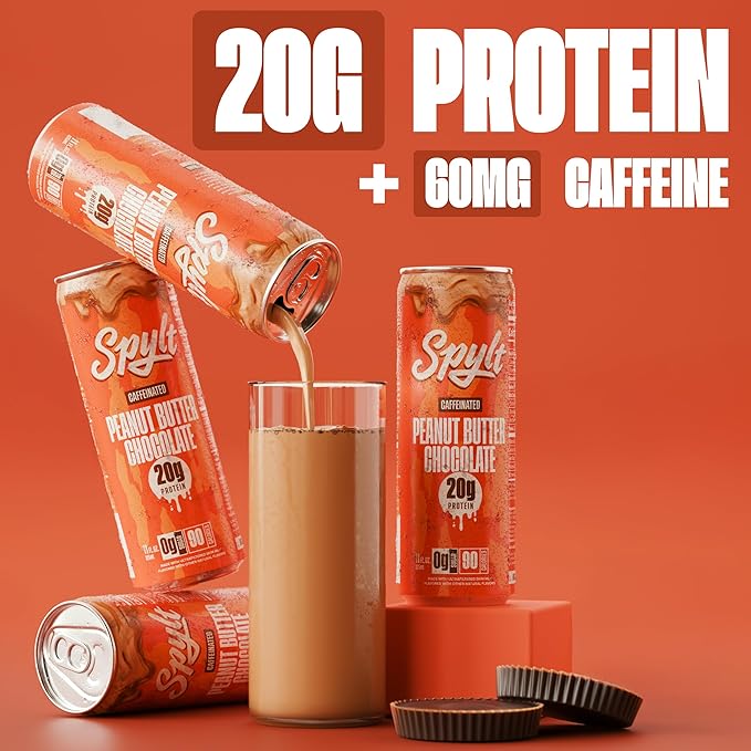 High Protein Peanut Butter Chocolate Milk with 60mg Caffeine & 20g Protein - 90 Calories, Ready to