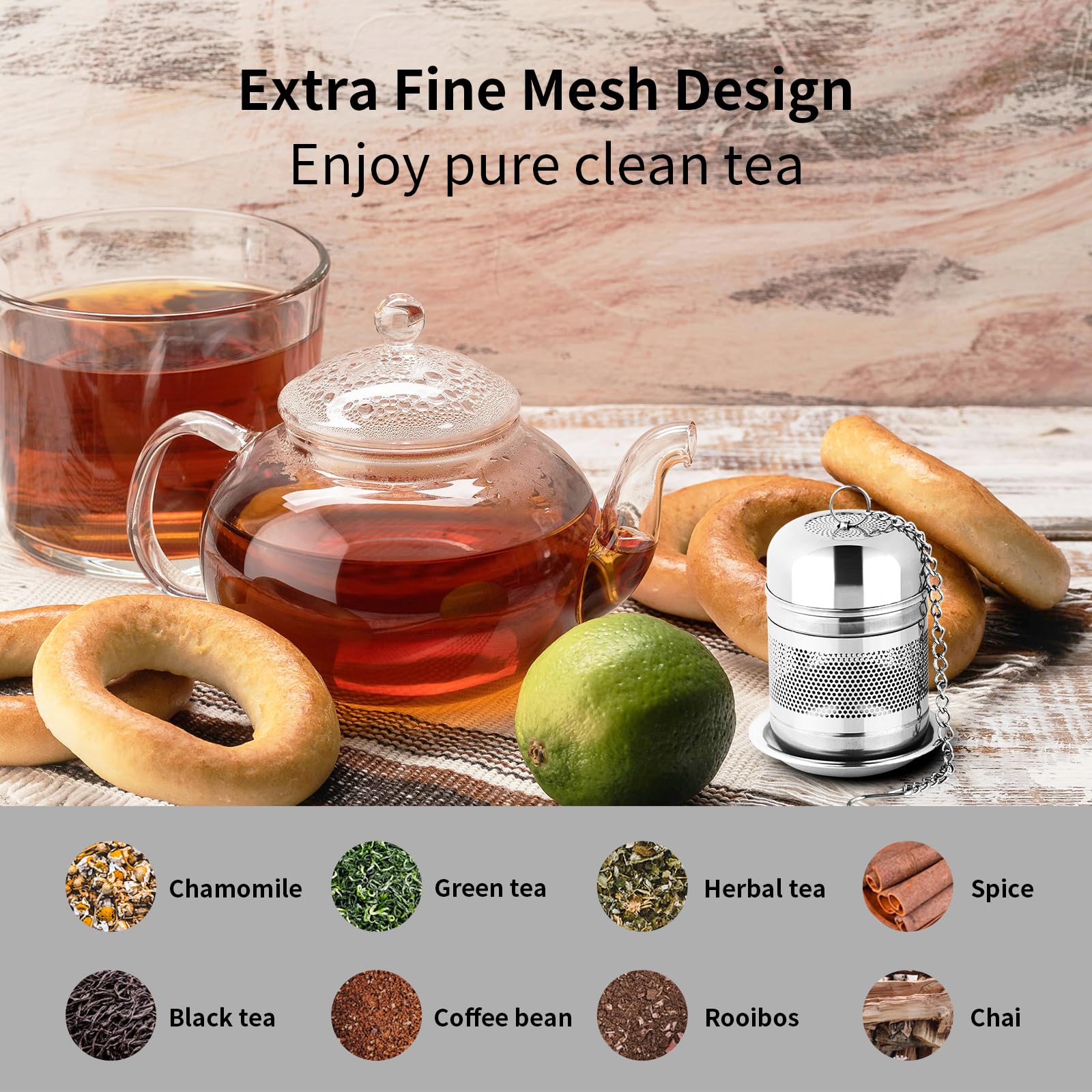Fri4Free 2PCS Fine Mesh Stainless Steel Tea Infusers with Chain Hook & Lid