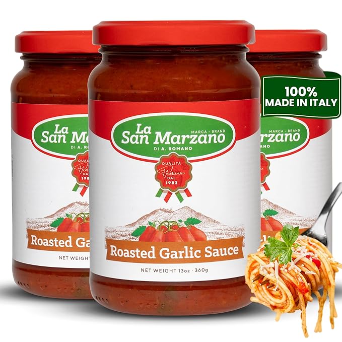 La San Marzano Roasted Garlic Sauce, 13 oz, Pasta Sauce Made in Italy, All Purpose Tomato Premium Quality, All Natural, Mediterranean Diet, Non GMO, Vegan, Gluten Free