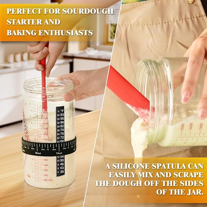 Super All-Inclusive Sourdough Bread Baking Supplies 50 oz Sourdough Starter kit with Pot, 4 Silicone Bread Proofing Baskets, Starter Jar, Scraper, Scale, Bread Making Tools & More (Red)