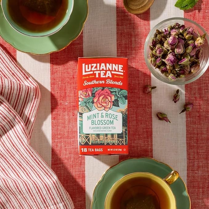 Luzianne Southern Blends Mint & Rose Flavored Herbal Tea Bags, 18ct Box (Pack of 6)