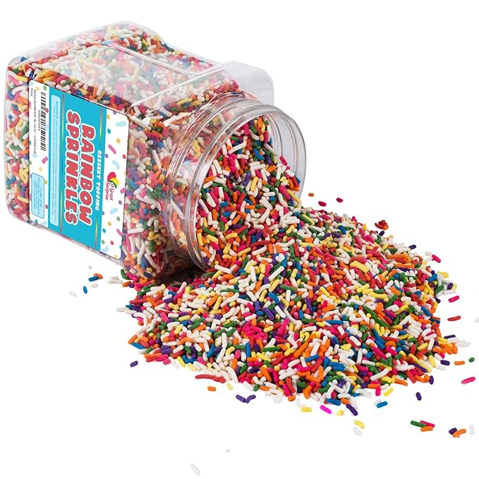 Rainbow Sprinkles - 1.6 Pounds - Ice Cream Sundae Toppings - Colorful Rainbow Jimmies for Cake Decorating, Baking, Cupcakes, Cookies