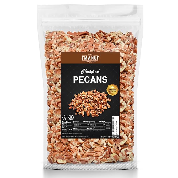 Premium Raw Chopped Pecans 48 oz (3 lb) | American-Grown, Non-GMO | Batch Tested Gluten & Peanut Free | No PPO or Preservatives | Rich Flavor for Snacking & Cooking
