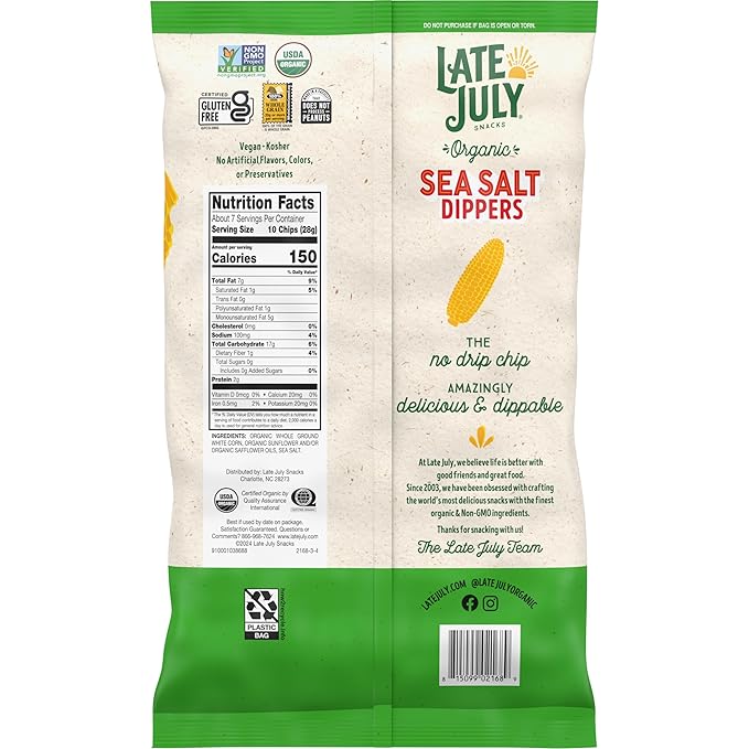 Late July Sea Salt Dippers Organic Tortilla Chips, 7.4 Oz Bag