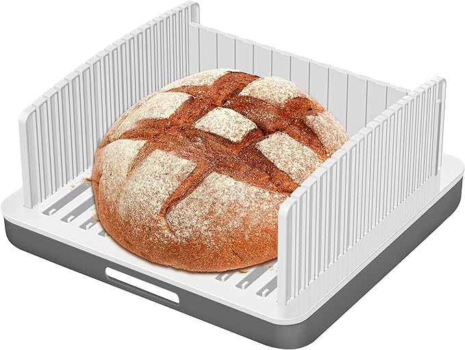 Upgrade Widen Bread Slicer for Sourdough rounds, 13??Adjustable Large Capacity Wide and Thicknesses, Foldable and Compact Cutting Guide with Crumb Tray, Suitability for Homemade sourdough Bread