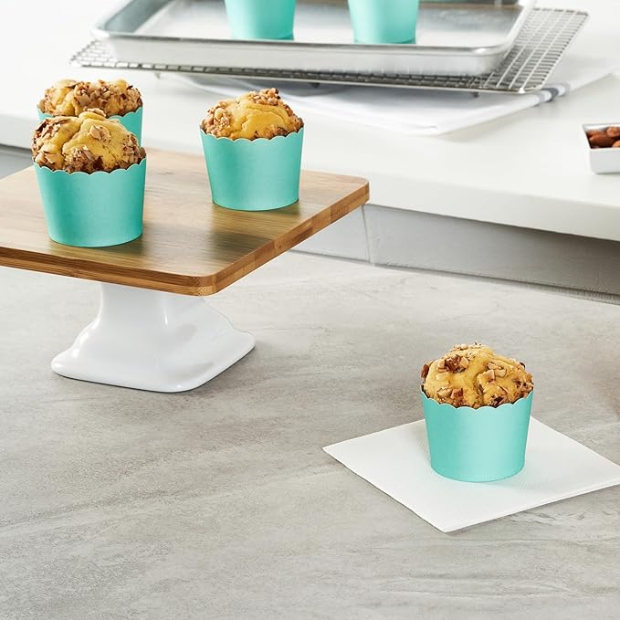 Panificio 3 Ounce Cupcake Wrappers, 200 Scalloped Baking Cups - Oven-Ready, Greaseproof, Turquoise Paper Cupcake Liners, Disposable, For Birthdays, Baby Showers, Or Weddings - Restaurantware
