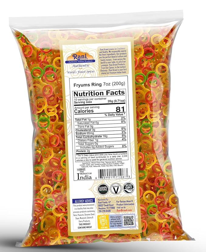 Rani Far Far / Fryums (Wheat & Tapioca Pellet) Ring Shape 7oz (200g) ~ Vegan, Kosher, Uncooked, Used to Make Papad, Bhungra / Chip Snack