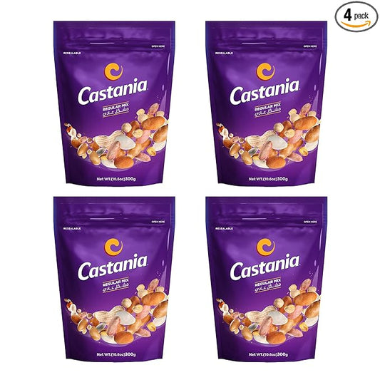 Castania BBQ Lebanese Mixed Nuts, Regular Mix with Peanuts, Pumpkin Seeds, Corn, and Chickpeas, 10.6oz (Pack of 4)