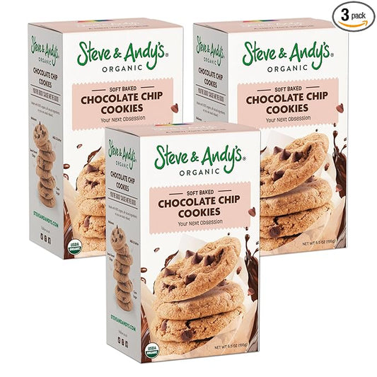 Steve & Andy?™s Deliciously Induldent Soft Bake Chocolate Chip Cookies ??Organic, Gluten Free, Non-Gmo, Nut Free, Wheat Free, Soy Free ??16.5 Oz, 3 Boxes (30 Cookies)