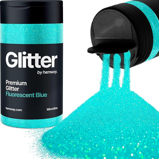 Hemway Premium Glitter Shaker - Fluorescent Blue | 125g Microfine Metallic Flake Sequins for Resin & Epoxy Crafts | Craft Supplies for Tumblers, Festival, Art