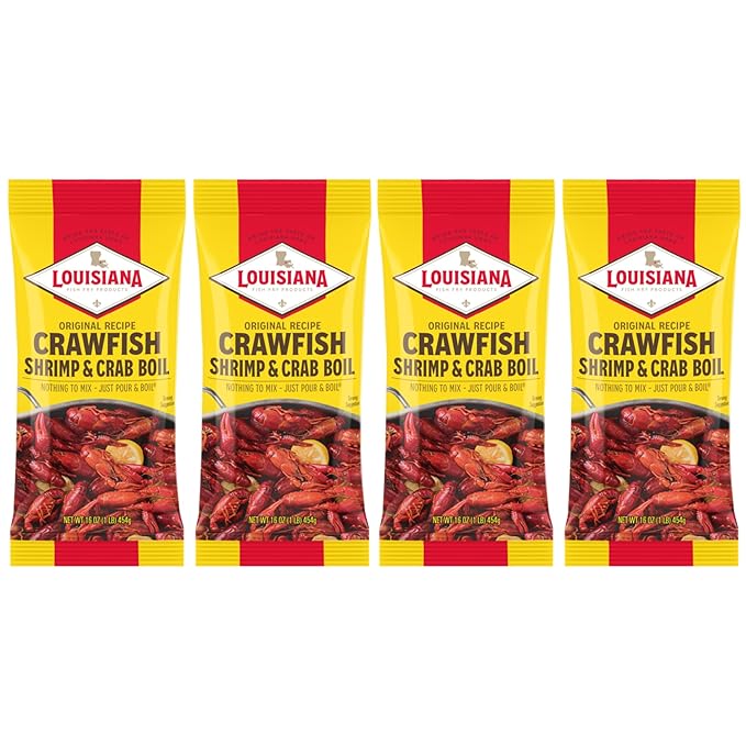 Louisiana Fish Fry Products Crawfish, Shrimp & Crab Boil Seasoning - Spicy & Delicious Seafood Powder Complete Seasoning - Low Salt Cajun Seasoning 16 oz (Pack of 4)