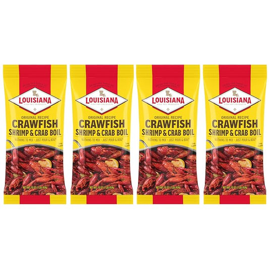 Louisiana Fish Fry Products Crawfish, Shrimp & Crab Boil Seasoning - Spicy & Delicious Seafood Powder Complete Seasoning - Low Salt Cajun Seasoning 16 oz (Pack of 4)