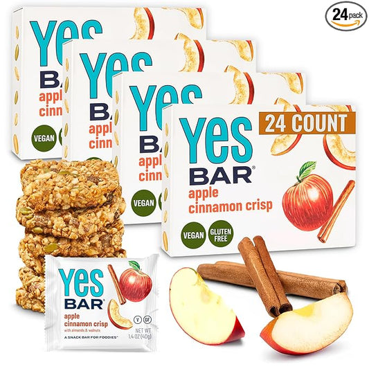 The YES Bar ??Apple Cinnamon Crisp ??Plant Based Protein, Decadent Snack Bar ??Vegan, Paleo, Gluten Free, Dairy Free, Low Sugar, Healthy Snack, Breakfast, Low Carb, Keto Friendly (24 Count)