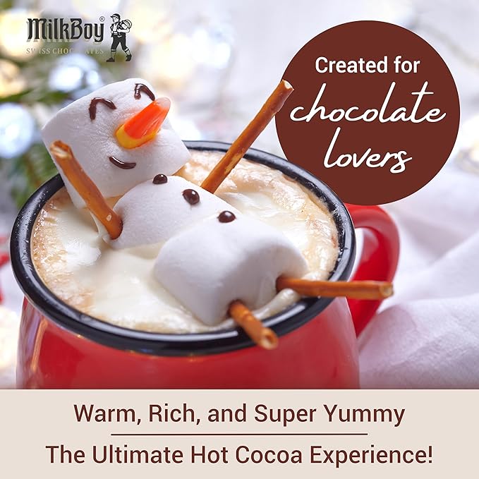 MilkBoy Gluten Free Hot Chocolate Mix for Cold or Hot Cocoa - Kosher, Vegan, Gourmet Swiss Chocolate Drink Mix With 12 Servings, Made in Switzerland, Rainforest Alliance Certified Cocoa, 12 OZ
