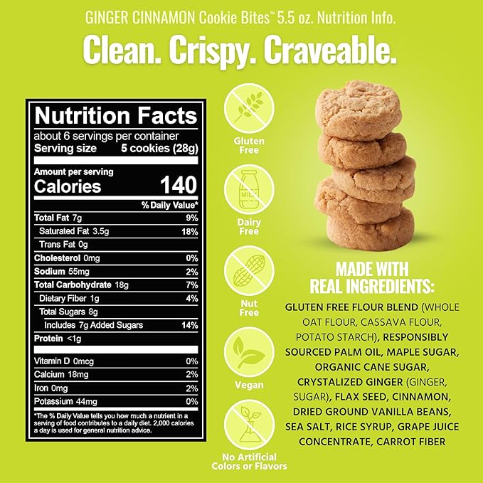 Every Body Eat Crunchy Cookie Bites, Gluten & Dairy Free, Vegan, School Lunch Snacks, (5.5 Ounce (Pack of 3), Ginger Cinnamon)