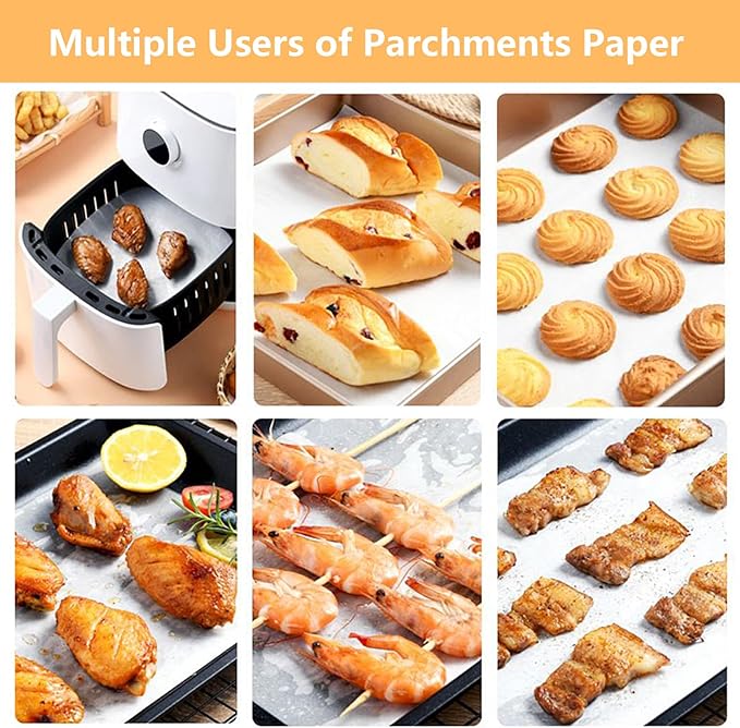 200Pcs 12x12 In Parchment Paper Sheets, White Parchment Paper for Baking, Square Baking Paper Sheets, Wax Paper Squares, Precut Parchment Sheets for Cookies, Air Fryer, Grilling Rack, Oven
