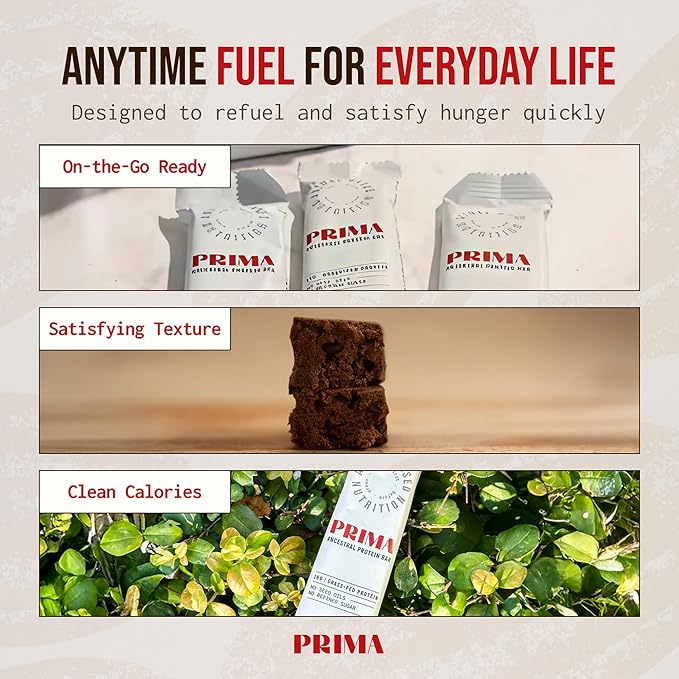 PRIMA ANCESTRAL PROTEIN BAR Grass Fed Protein Bars, 7 Pack ??Animal-Based Protein Bar with Beef Tallow, Raw Honey, Seed Oil Free, Low Carb, Gluten-Free ??Healthy, Energy Snacks for Clean Lifestyle (7 Pack, Cacao)