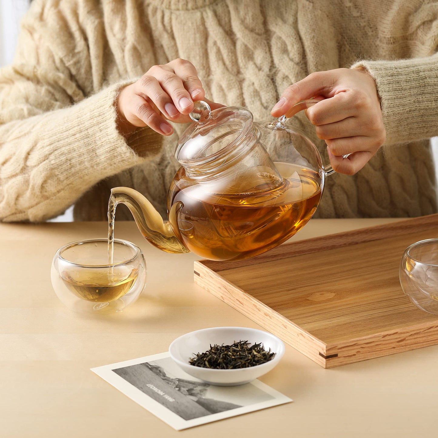 CNGLASS Glass Teapot Stovetop Safe,Clear Teapot with Removable Infuser 20.3 oz,Loose Leaf and