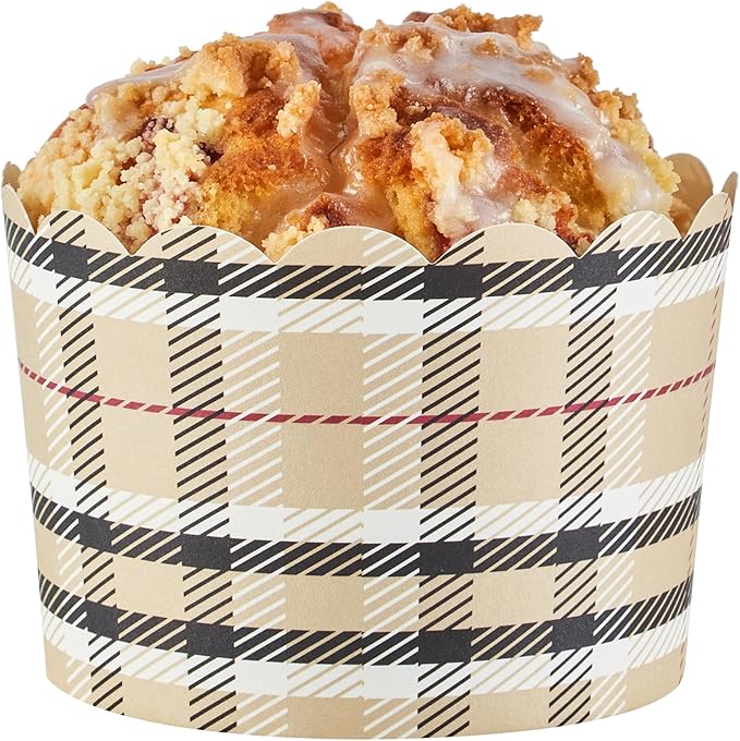 Panificio 10 Ounce Cupcake Wrappers, 200 Scalloped Baking Cups - Oven-Ready, Greaseproof, Plaid Paper Cupcake Liners, Disposable, For Birthdays, Baby Showers, Or Weddings - Restaurantware
