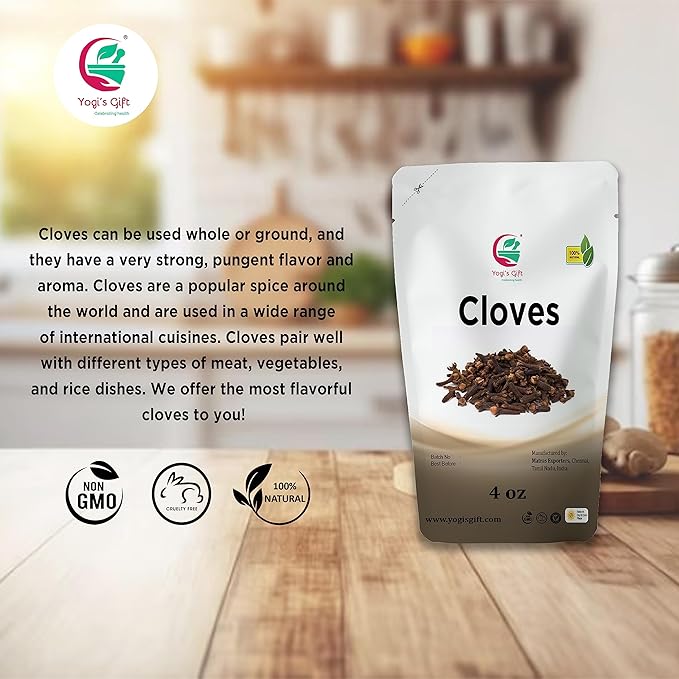 Cloves Whole 4 Oz | Fresh and Flavorful Hot Spice for Tea, Chai, Savory, Desserts and More | Whole Cloves for Oral Health | by Yogi?™s Gift®