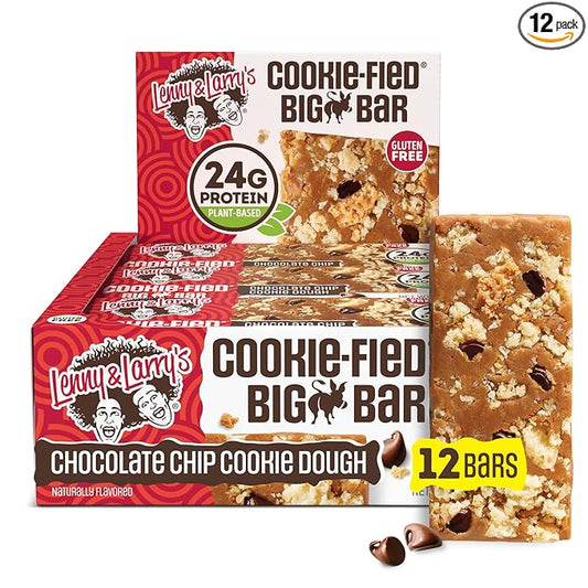 Lenny & Larry's Cookie-fied BIG BAR ??Chocolate Chip Cookie Dough Vegan Protein Bars 12x90g ??Healthy Snacks, 24g Plant Protein & 10g Prebiotic Fiber ??Gluten free Power Bar, Keto Friendly & Vegan