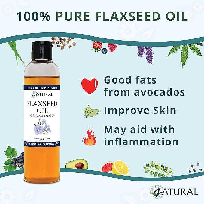 Zatural Flaxseed Oil Naturally Grown 100% Pure Flax Seeds Cold Pressed Vegan Omega Fatty Acids 16oz