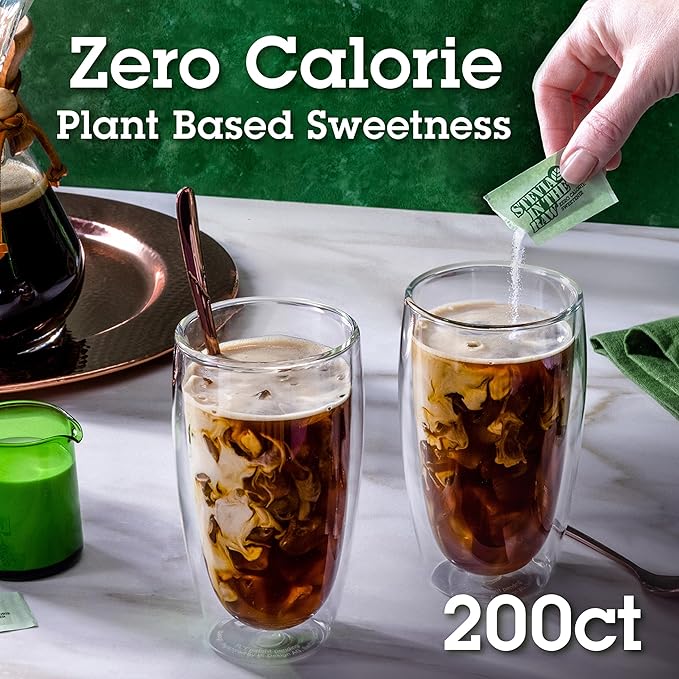 Stevia In The Raw Stevia Sweetener Packets, 200 Ct Box, Zero Calorie Stevia Sugar Substitute Packets, No Erythritol or Artificial Flavors, Vegan, Gluten Free, Kosher, Low Glycemic Index