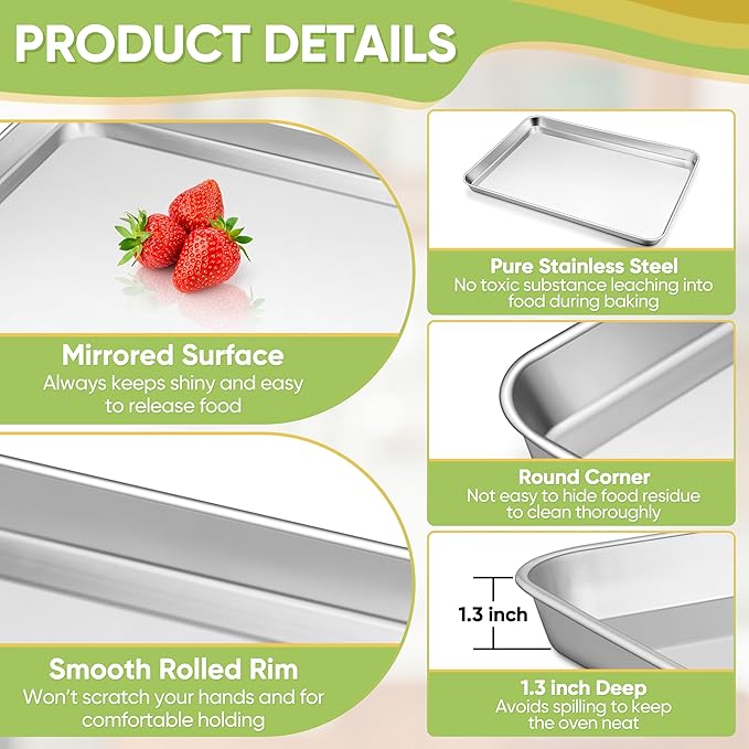 TeamFar Stainless Steel Baking Sheet, 20’’ x 14’’ Large Baking Sheet Pan Bakeware Set Cookie Sheets for Baking, Roasting, Cooking, Non Toxic, Mirror Finish & Dishwasher Safe