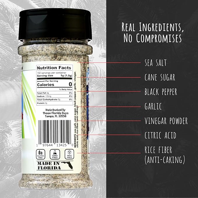 Spf 7 Spice and Rub, 150g - Unique Florida Blend of Salt, Pepper, Garlic & Sweet Vinegar Twist - Perfect Grilling & Food Seasoning for Beef, Pork, Fish, French Fries, Popcorn, Veggies & More