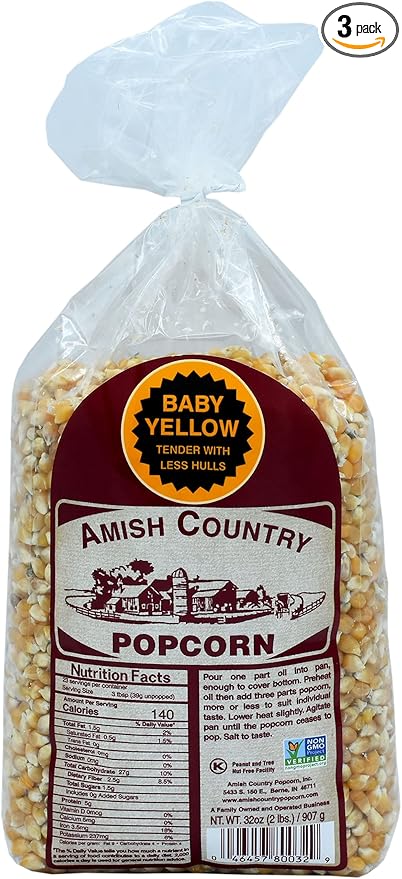 Amish Country Popcorn | 2 lb Bag | Baby Yellow Popcorn Kernels | Old Fashioned, Non-GMO and Gluten Free (Baby Yellow - 2 lb Bag)