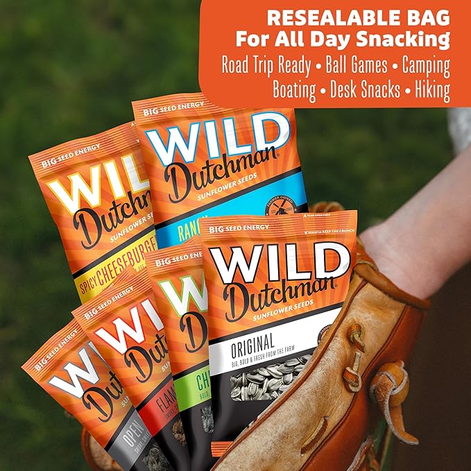 Wild Dutchman, Roasted Sunflower Seeds, Mouth Friendly Recipe for All Day Snacking, Open Pit BBQ, 5.5 oz (Pack of 12)