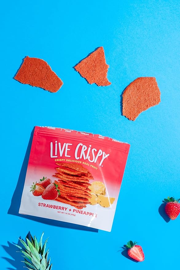 Live Crispy Fruit Chips - Pineapple-Powered Snack Packed with 100% Natural Fruit - Antioxidant-Rich, Vitamin-Packed (Strawberry/Pineapple) 4 Pack