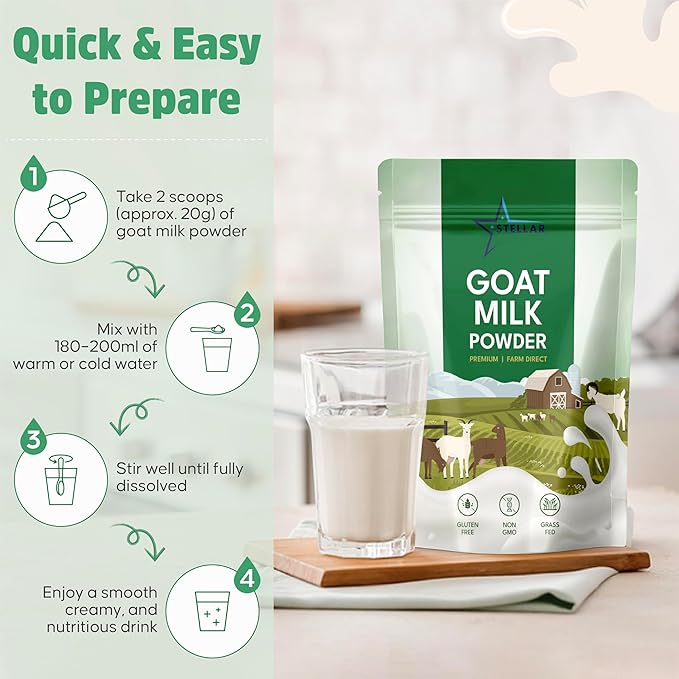 Stellar Goat Milk Powder – 2 lb | Grass-Fed from Australia | Easy to Digest, High in Protein, Calcium & Probiotics | Pure, Non-GMO, Gluten-Free, Pet Friendly, No Additives