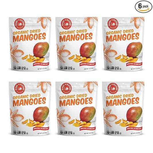 Made In Nature Organic Dried Mangoes, 3 Ounce (Pack of 6) ??Vegan Snack, Non-GMO, Unsulfured, Gluten Free, Kosher