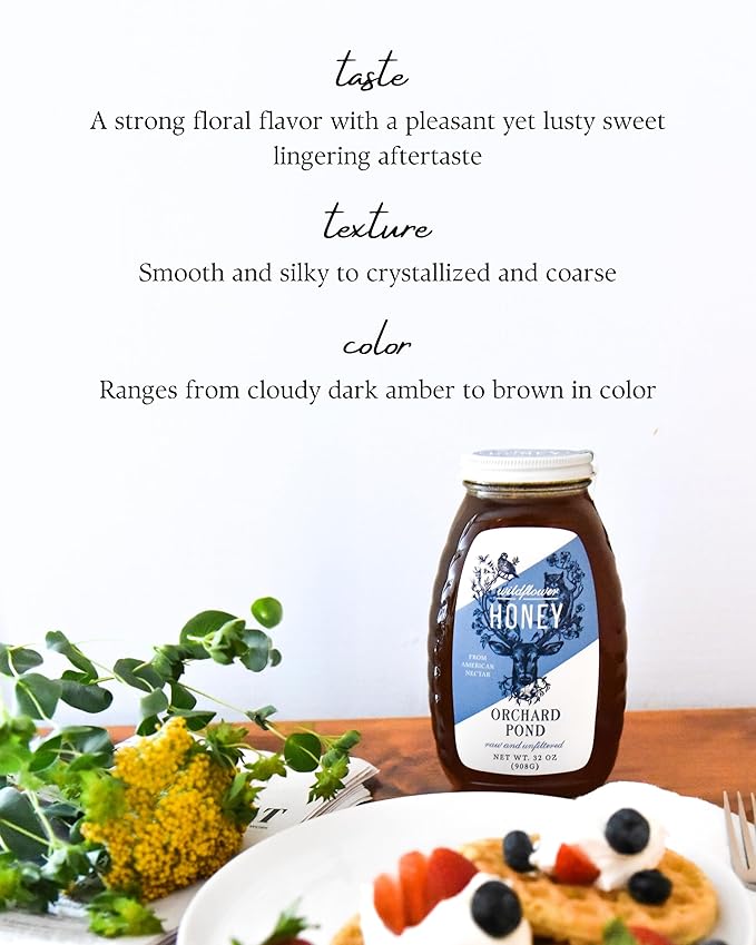 Orchard Pond Raw Wildflower Honey - Pure & Unfiltered, Locally Sourced with Diverse Floral Flavors, 16 ounce