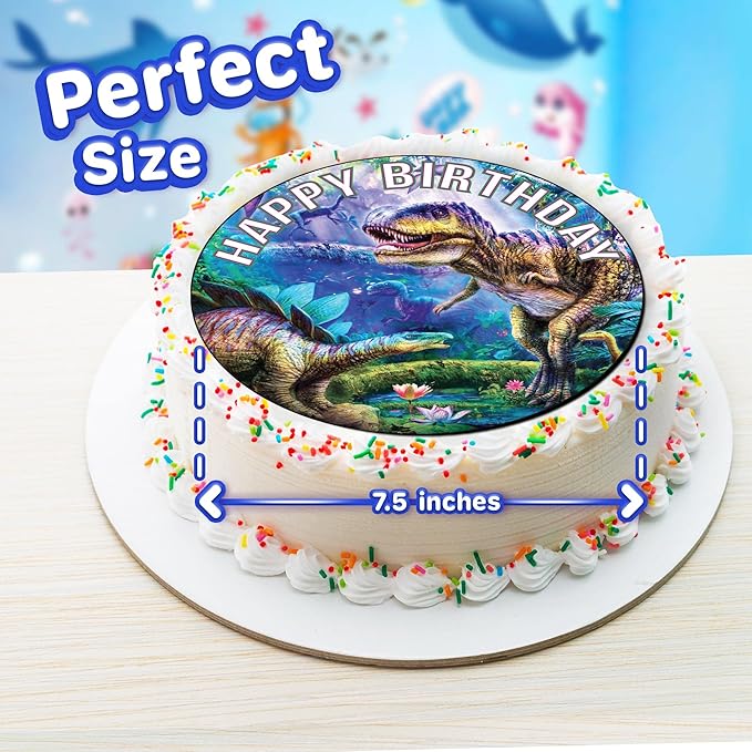 7.5 Inch Edible Cake Toppers ??Dinosaur New Themed Birthday Party Collection of Edible Cake Decorations