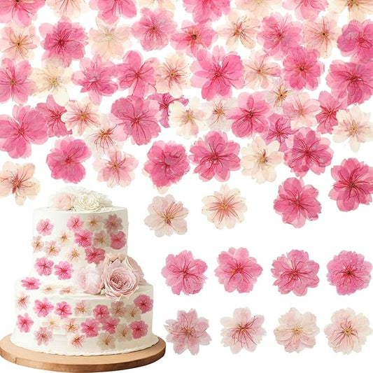 96 Pcs Natural Dried Pressed Edible Flowers for Cake Topper Decorating Cupcake Toppers Cocktails Resin Jewelry Making DIY Art Crafts(Pink,Flower Style)