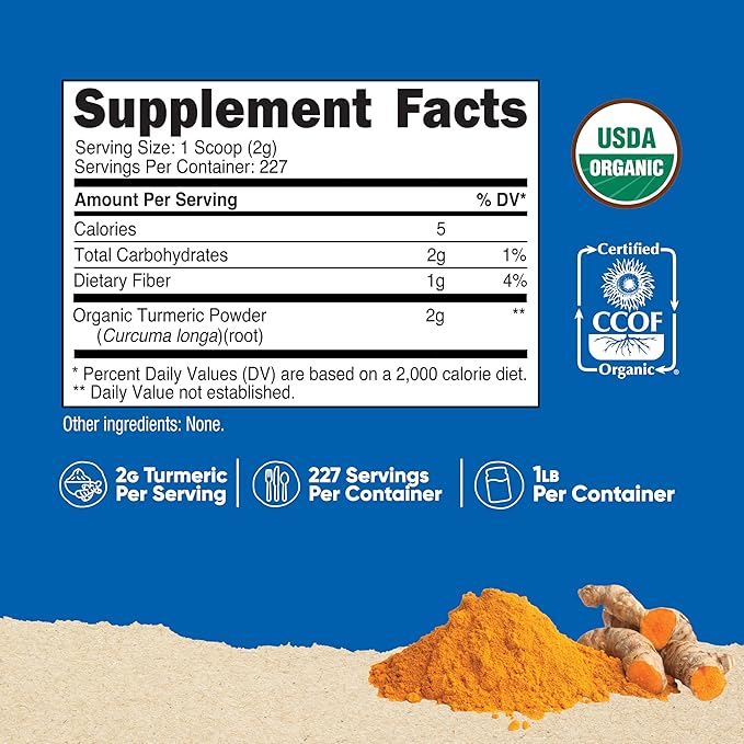Nutricost Organic Turmeric Root Powder 1 LB (16oz) - Certified USDA Organic, Food Grade, Gluten Free, Non-GMO
