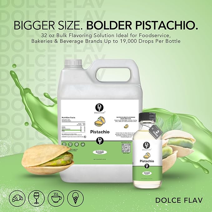 Dolce Flav Pistachio Flavoring ??32 oz. ??Premium Flavoring for Ice Cream, Desserts, Boba, Beverages & Baked Goods | Ideal for Restaurants, Bakeries & Coffee Shops