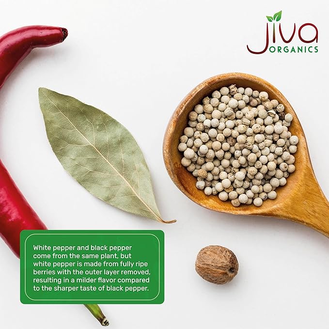 Organic White Peppercorns Whole 14Oz Bulk Bag - Non-GMO, Pure Whole Peppercorns for Grinder Refill by Jiva Organics