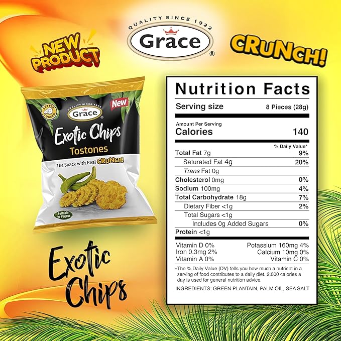 Grace Exotic Plantains Tostones Chips 2.5 oz - 6 Pack -Traditional Twice Fried Crunchy Plantain from the Andean Highlands - Kettle Cooked Gluten Free - Vegan Snack - Low Sodium - No Sugar Added